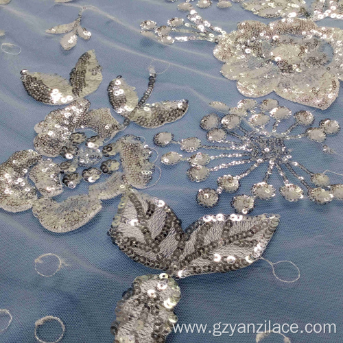 Flower Crystal Tulle Lace Fabric for Dress